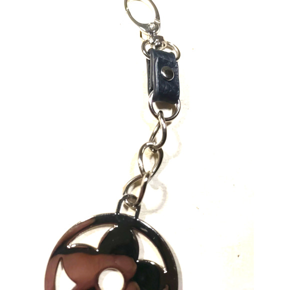 Flower Keychain Black Silver Tone Long Clip - Picture 5 of 6
